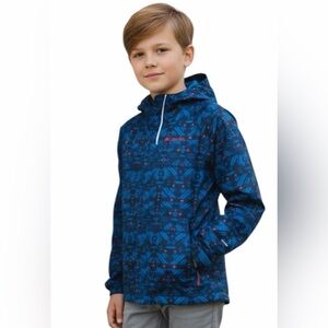 Columbia Black and Blue Geometric Windbreaker